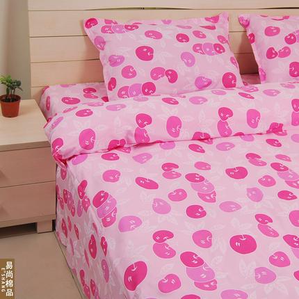 可爱粉色苹果床笠床单纯棉单双人斜纹床上用品枕套被单被套四件套